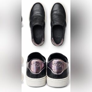 UGG Black Leather Slip On Sneakers Women Size 8 EU 39 Casual Platform Comfort